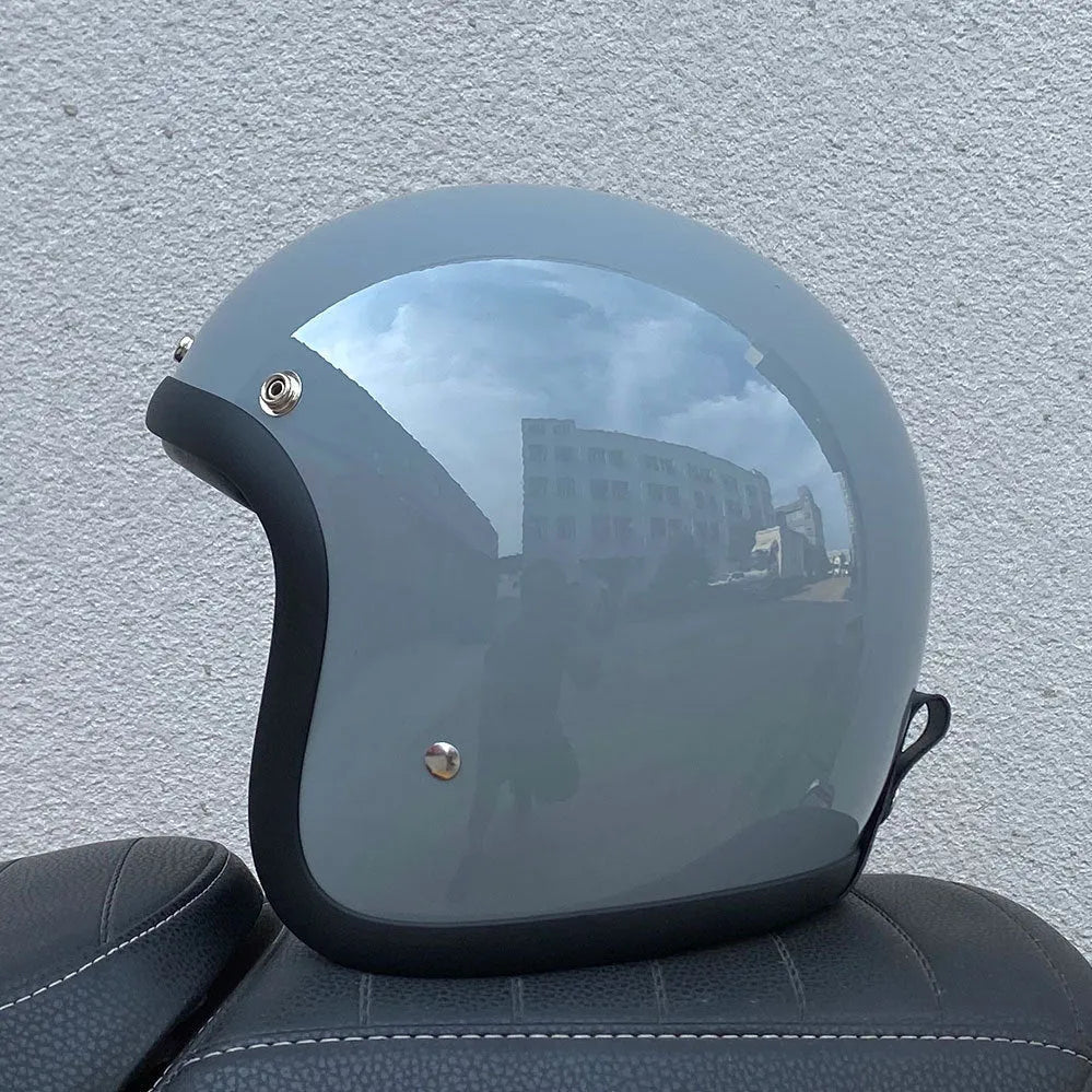 FRP glass fibre retro half motorcycle helmet for electric scooter commuting in cement grey colour