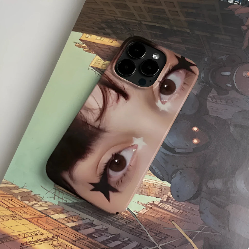 Niche cartoon silicone phone case with glossy hard shell and large cutouts for iPhone model