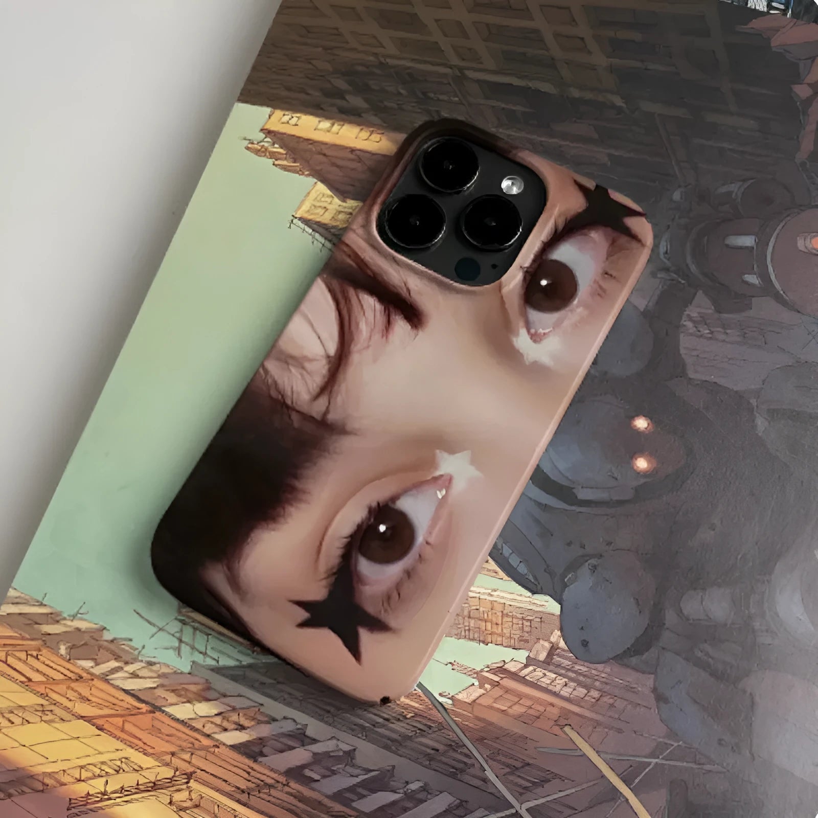 Niche cartoon silicone phone case with glossy hard shell and large cutouts for iPhone model