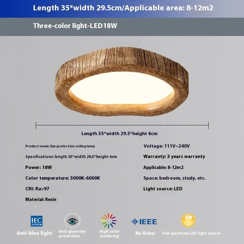Round wood grain finish new Chinese style ceiling lamp for bedroom lighting
