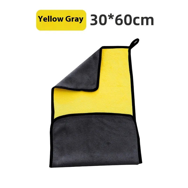 Traceless car wash towel absorbent thickening microfiber double-sided yellow gray 30x60CM