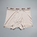 Men's loose fit silk shorts in navy blue, skin colour, and silver grey options with mid-waist design
