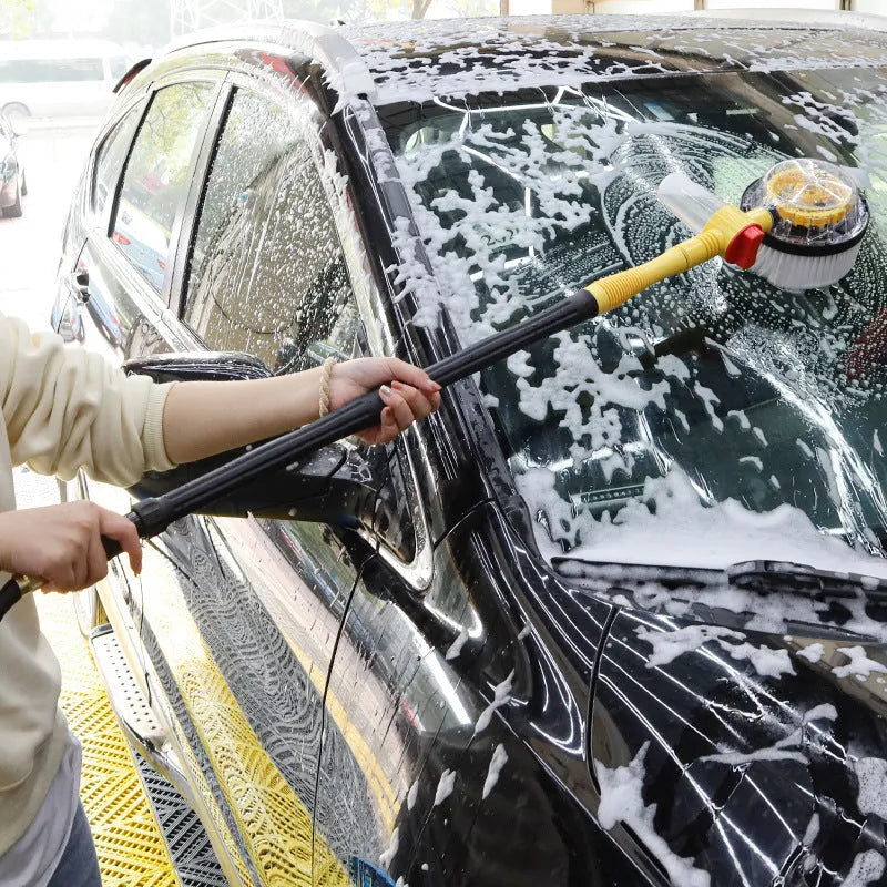 Yellow chenille head car wash mop with three-gear hydraulic handle and hose connection