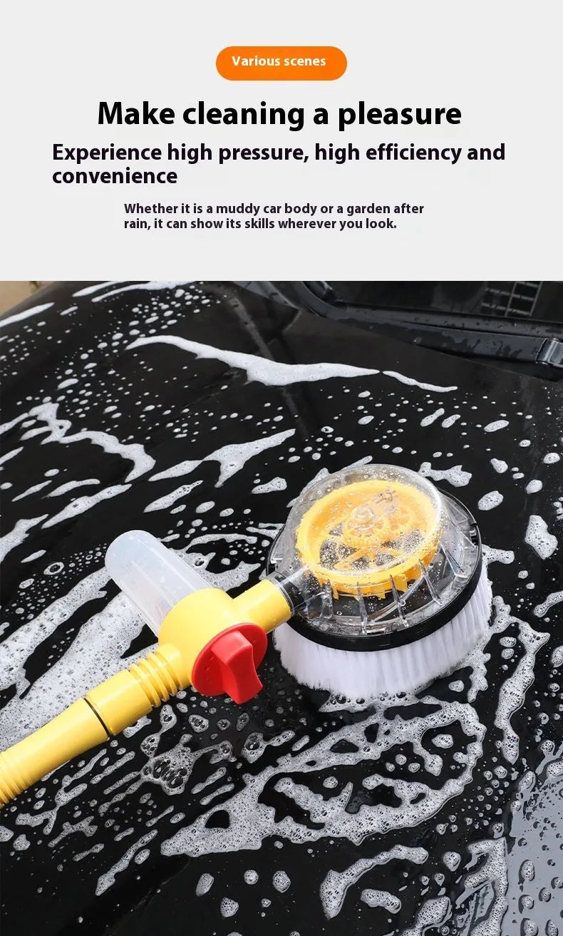 Yellow chenille head car wash mop with three-gear hydraulic handle and hose connection
