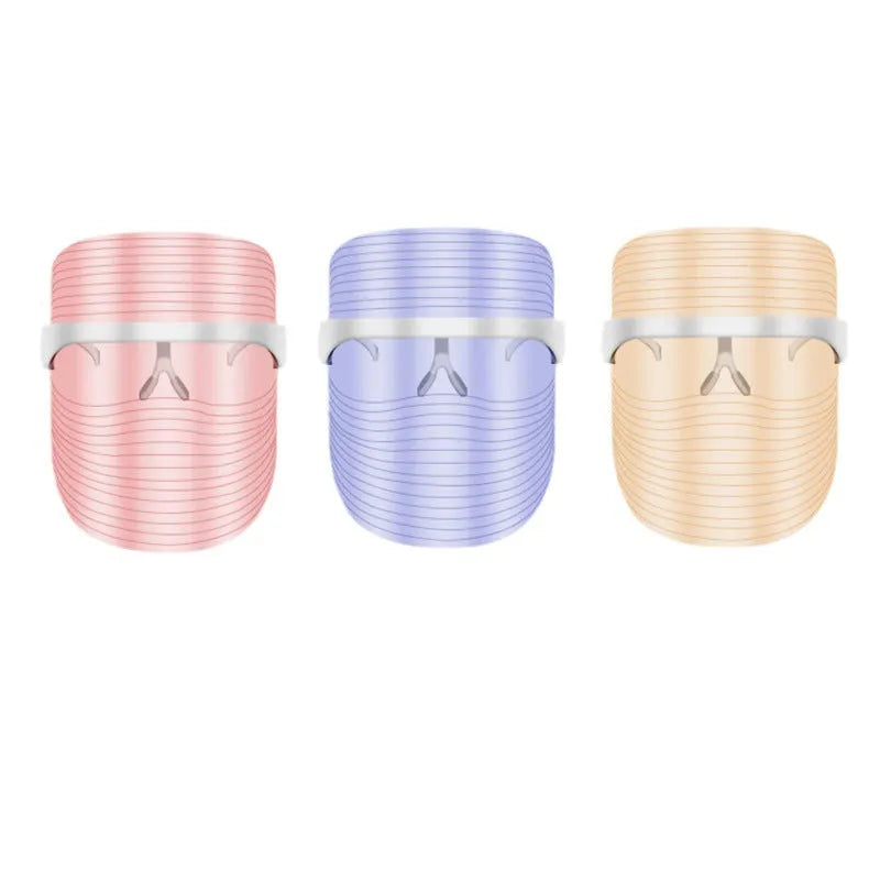 Transparent LED three-colour beauty mask for home acne removal and skin whitening
