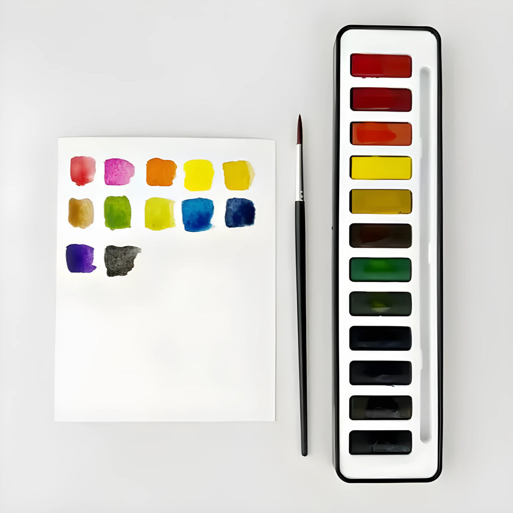 Portable household natural pigment palette paint box with twelve colours in a fashionable case