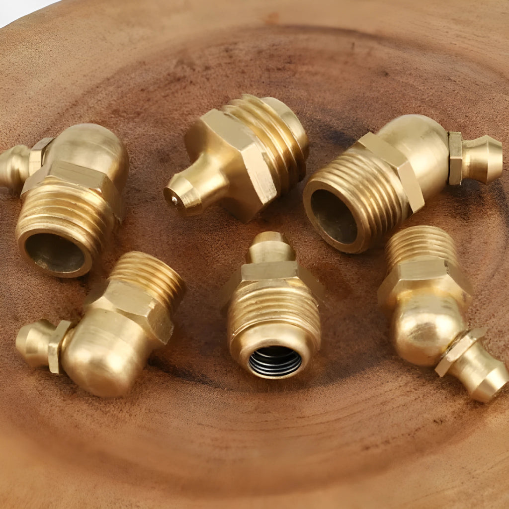 Pure copper head grease nipple with brass nozzle, 45 degree and 90 degree bend options, British thread