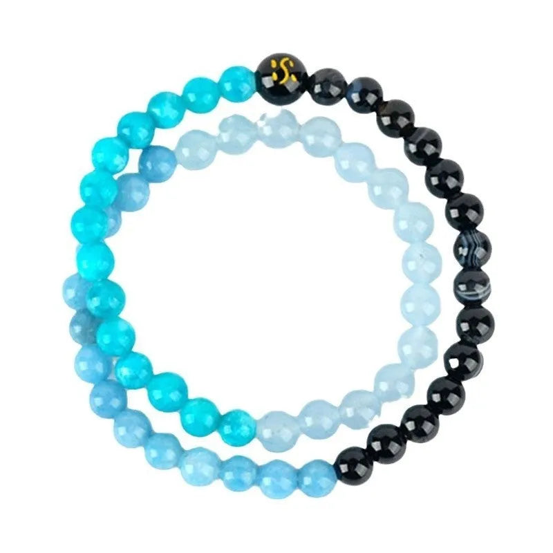 Double ring crystal bracelet with duobao beads in Five Elements colours, Chinese national style geometric design