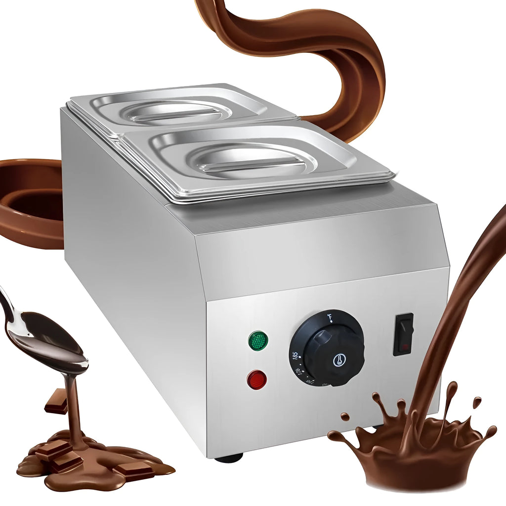 Commercial electric chocolate melting machine with double pots and temperature control display