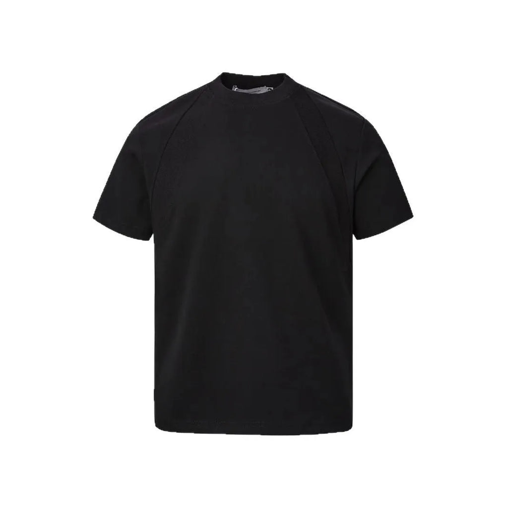 Loose fit short sleeve top with textured air layer stitching in black colour