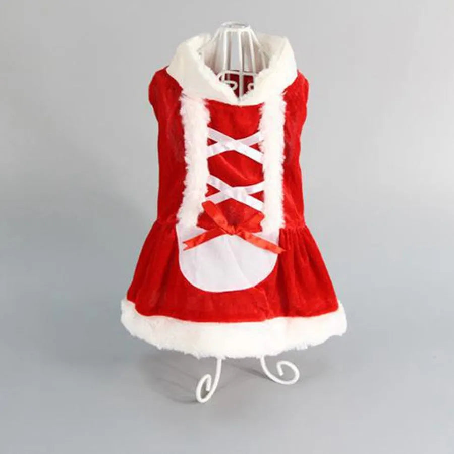 Red plaid acrylic Christmas dog vest and skirt set for small dogs in sizes XXS to L