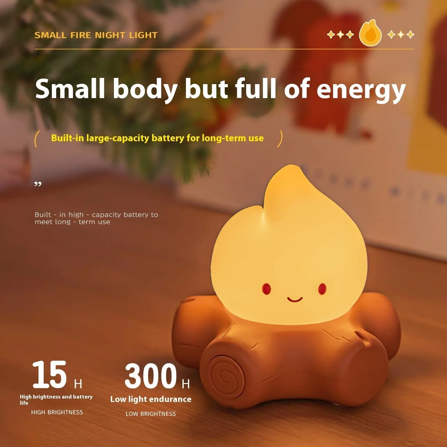 Silicone small fire pile cartoon night lamp with ABS shade showing yellow light illumination