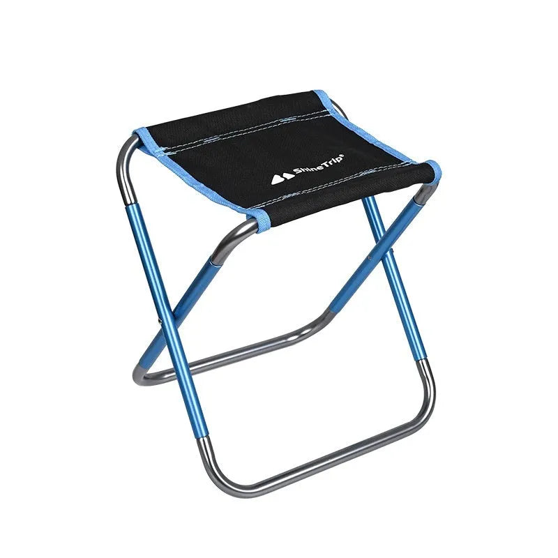Black ethnic style aluminium alloy portable folding stool for camping and fishing.
