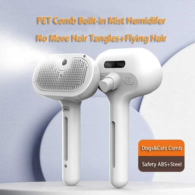 White ABS self-cleaning pet comb with misting function, 20cm, on a light background
