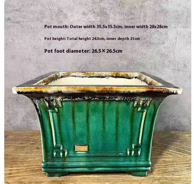 Ceramic flower pot square mouth large size 36 with Shiwan green crackle glaze finish for phalaenopsis