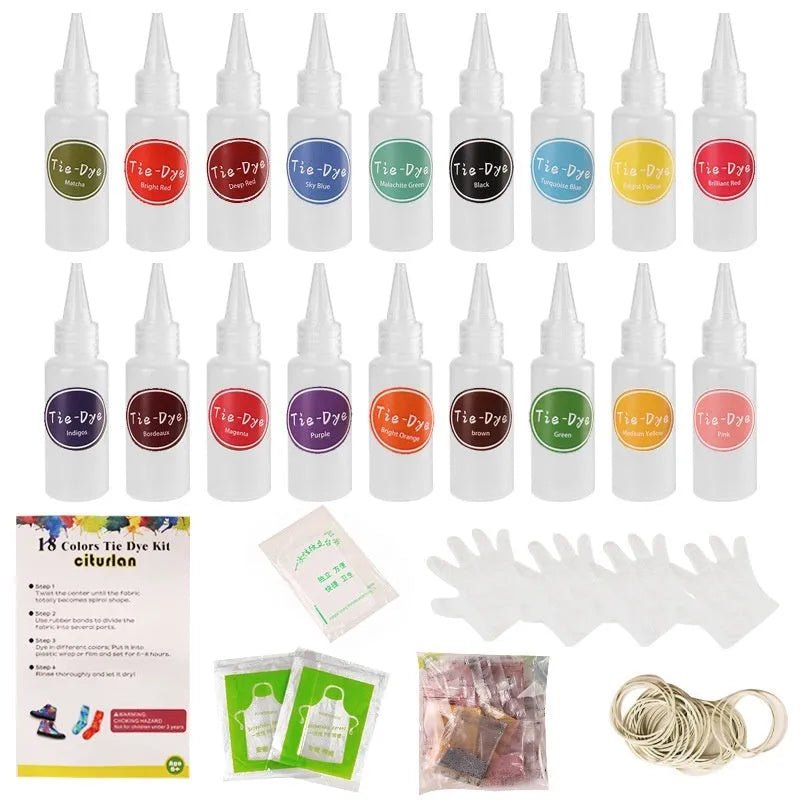 Children's 18 colour tie dye powder set with 30ml bottles, accessories and storage box