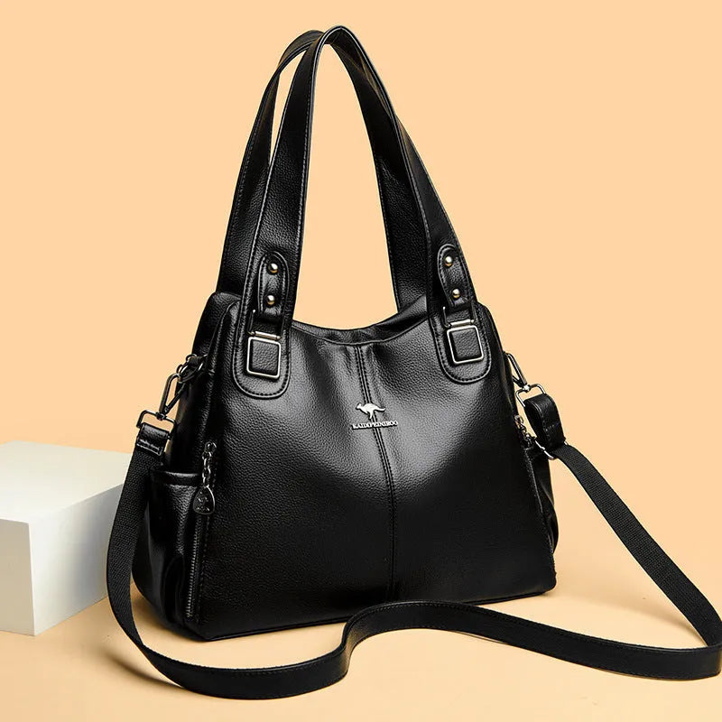 Women's PU crossbody shoulder bag, horizontal square, soft, large capacity, zip pocket, six colours