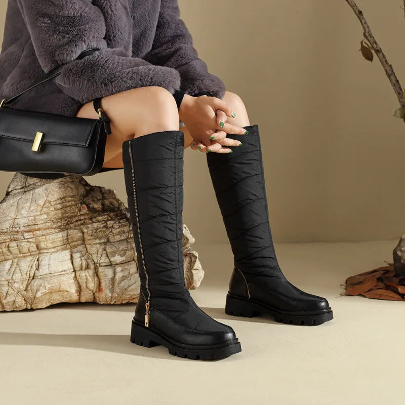 Women's winter snow boots, round toe, black or white, artificial PU upper, sizes 35 to 44