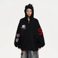 American style heavy hooded sweatshirt men's cotton blend jacket in black, front view
