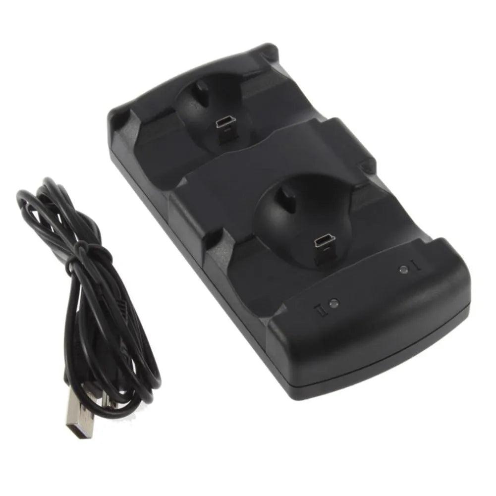Black PS3 dual controller charging stand with wireless charging and USB interface