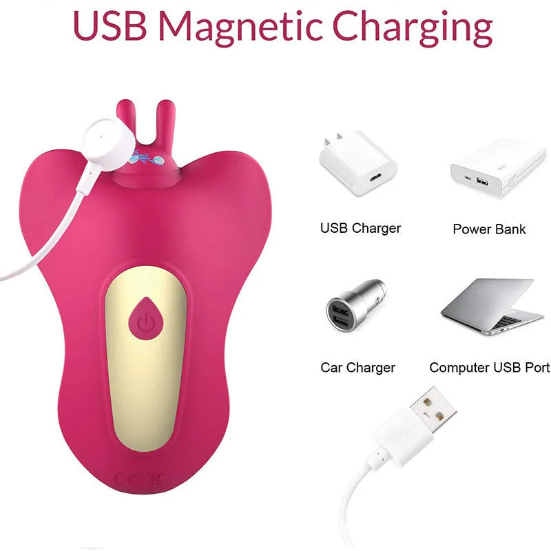 Purple silicone butterfly vibrator with remote control and USB cable