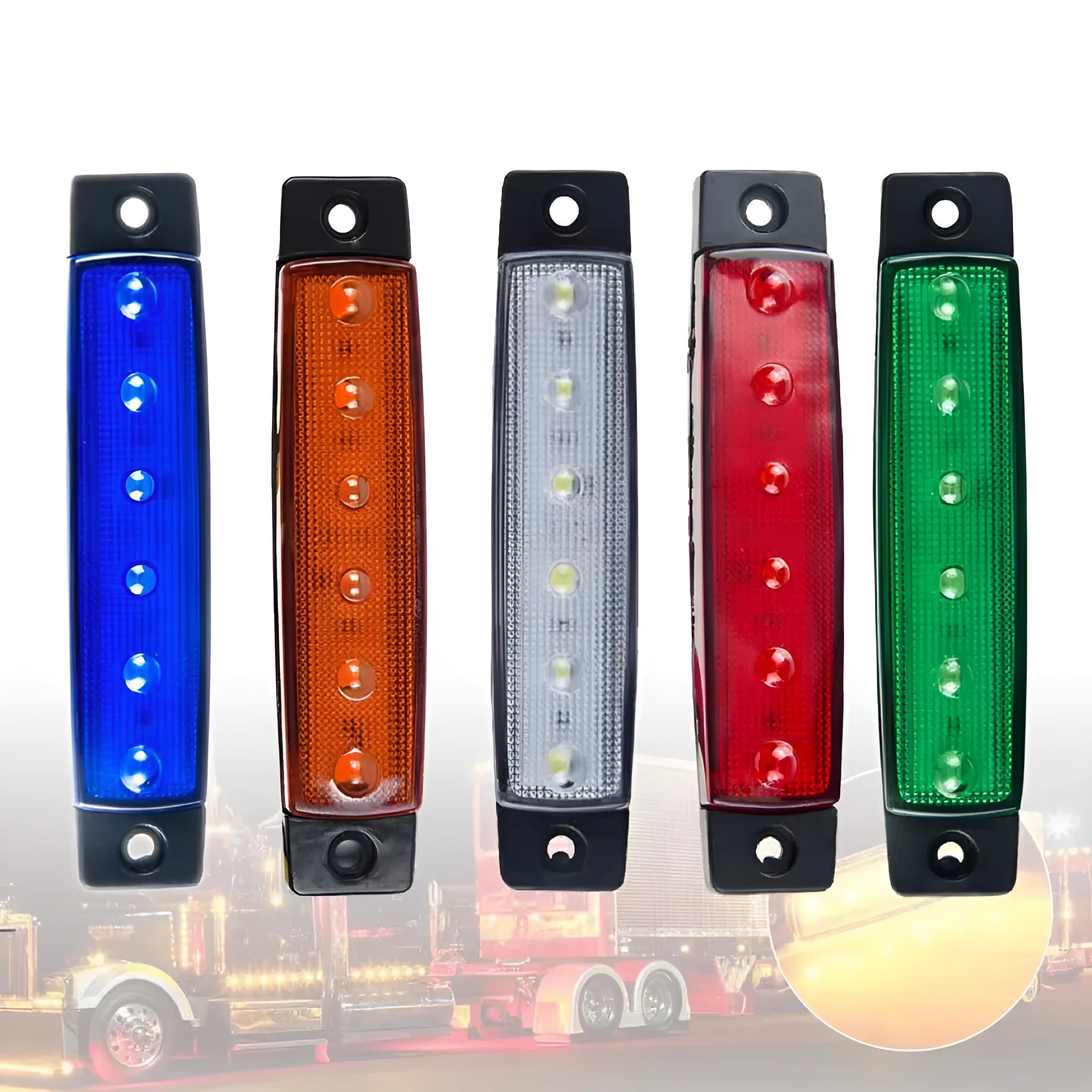Trailer side warning lights in five colours with PVC housing and LED SMD technology