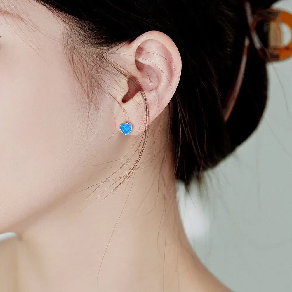 925 silver blue opal heart earrings for women lightweight fairy style