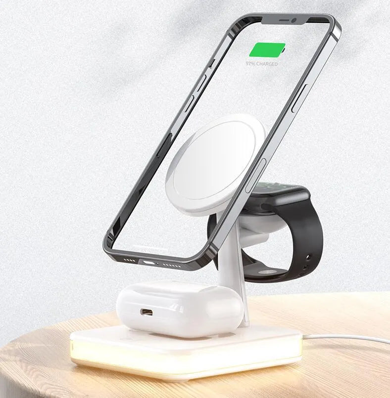 Magnetic wireless charger three-in-one night light for iPhone 12 13 Apple Watch AirPods in black