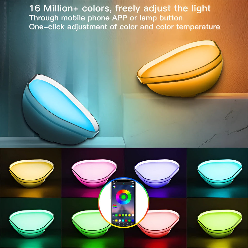 16-colour smart WiFi Bluetooth desk lamp with RGBIC lighting and USB power on a wooden desk