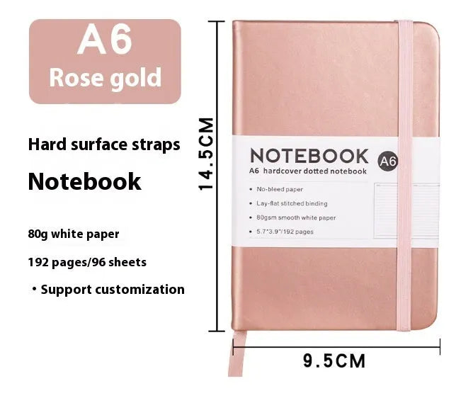 A5 diary notebook with soft skin-feel PU leather cover, strap closure, and horizontal line inner pages