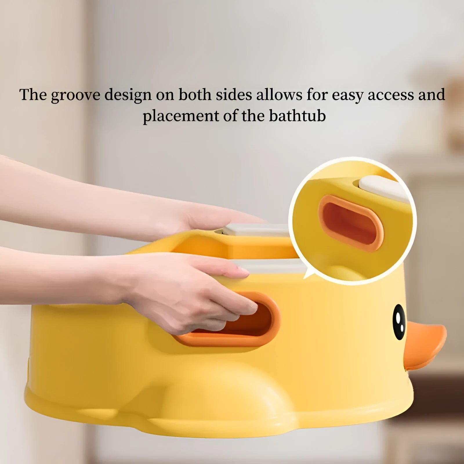 Blue PVC duck-shaped bathtub for washing small dogs and cats on a bathroom floor.