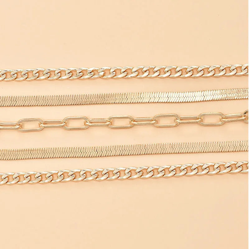 Women's multi-layer metal chain anklet set in gold and silver colour options on display