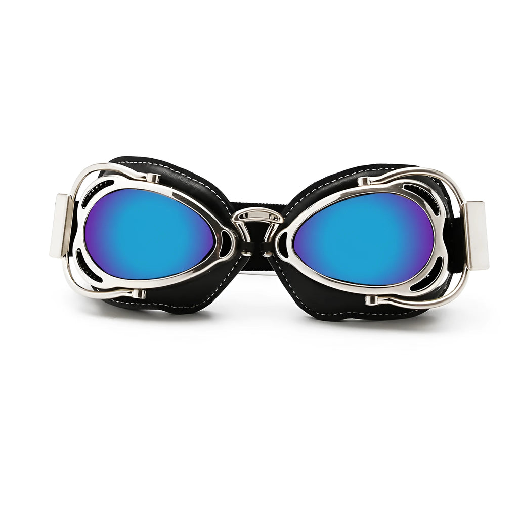 Motorcycle windproof goggles with PU full rim frame and retro pilot design in multiple lens colours