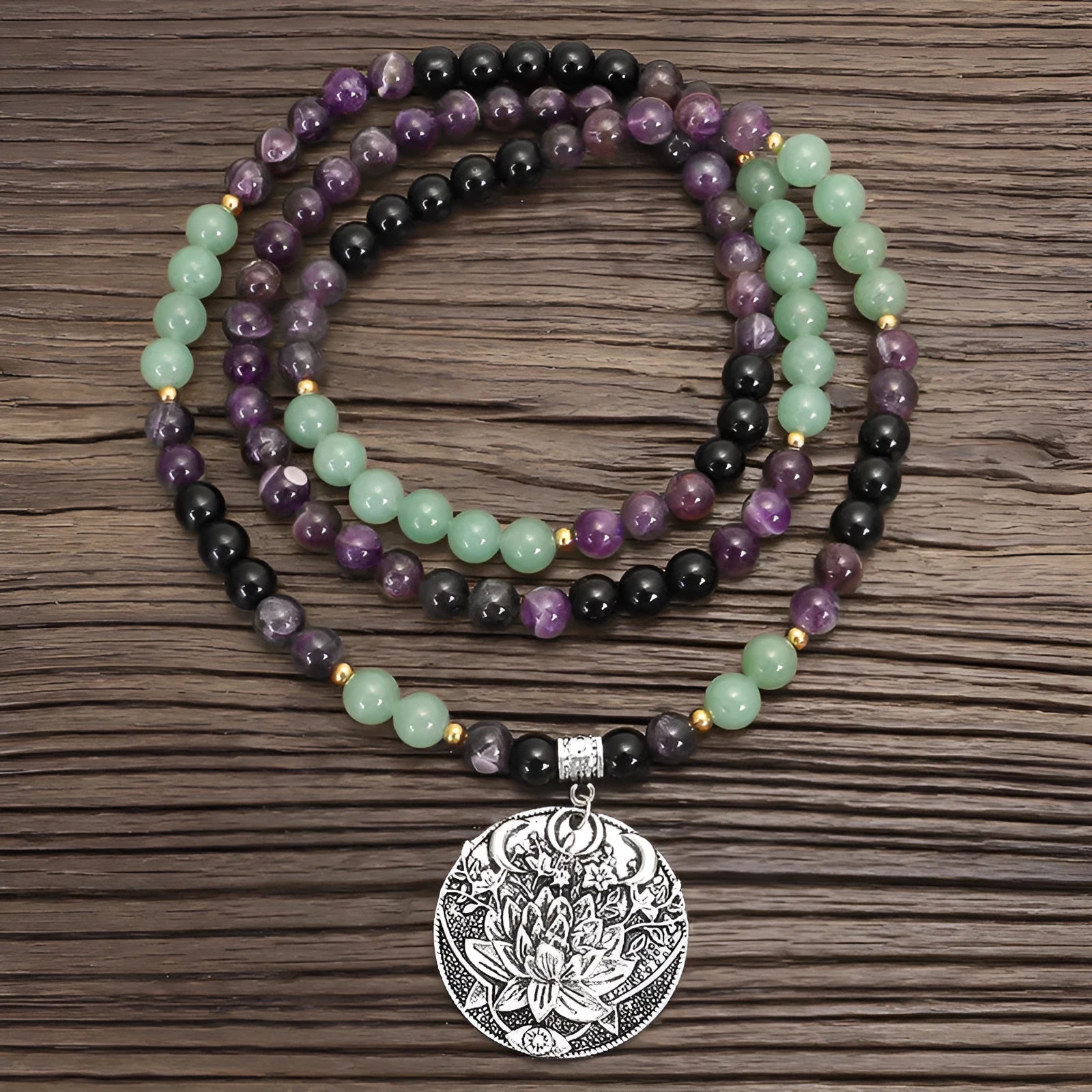 Dongling long yoga lotus pendant necklace and bracelet set with stone beads