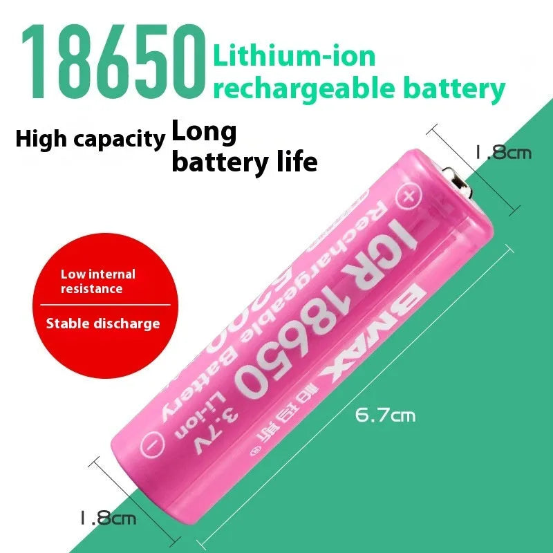 Pink 18650 lithium battery 3.7V 5200mAh rechargeable flat head for consumer electronics