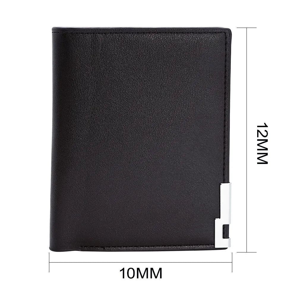 Men's leather wallet with a zipper closure, shown in one of seven available colours.