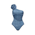 Women's one-shoulder hollow design flower decorative nylon swimsuit in soft cowboy style