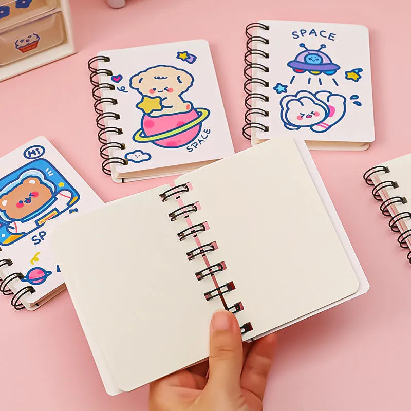 Astronaut series pocket flipper notebook showing 10.5cm x 8cm dimensions with choice of four cover designs