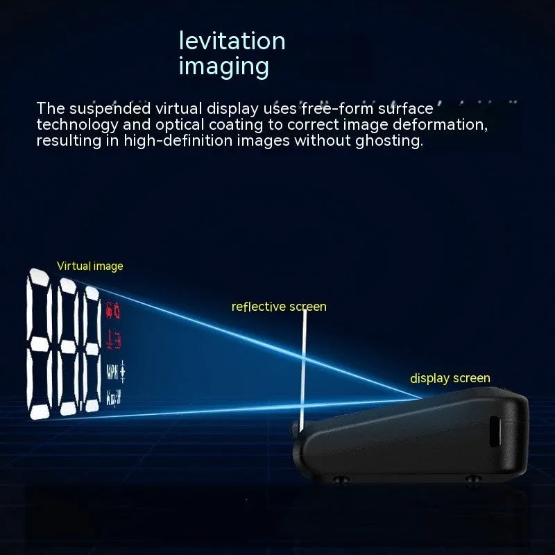 Black car HUD display with 2 inch screen for OBD-powered speed projection onto windscreen