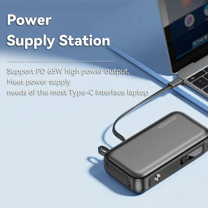 Black 15000mAh digital display power bank with USB-C and USB-A ports