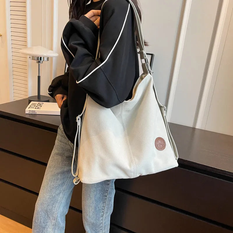 Women's large-capacity canvas shoulder bag, square vertical model, 34cm x 34cm x 17cm, single strap, black khaki beige