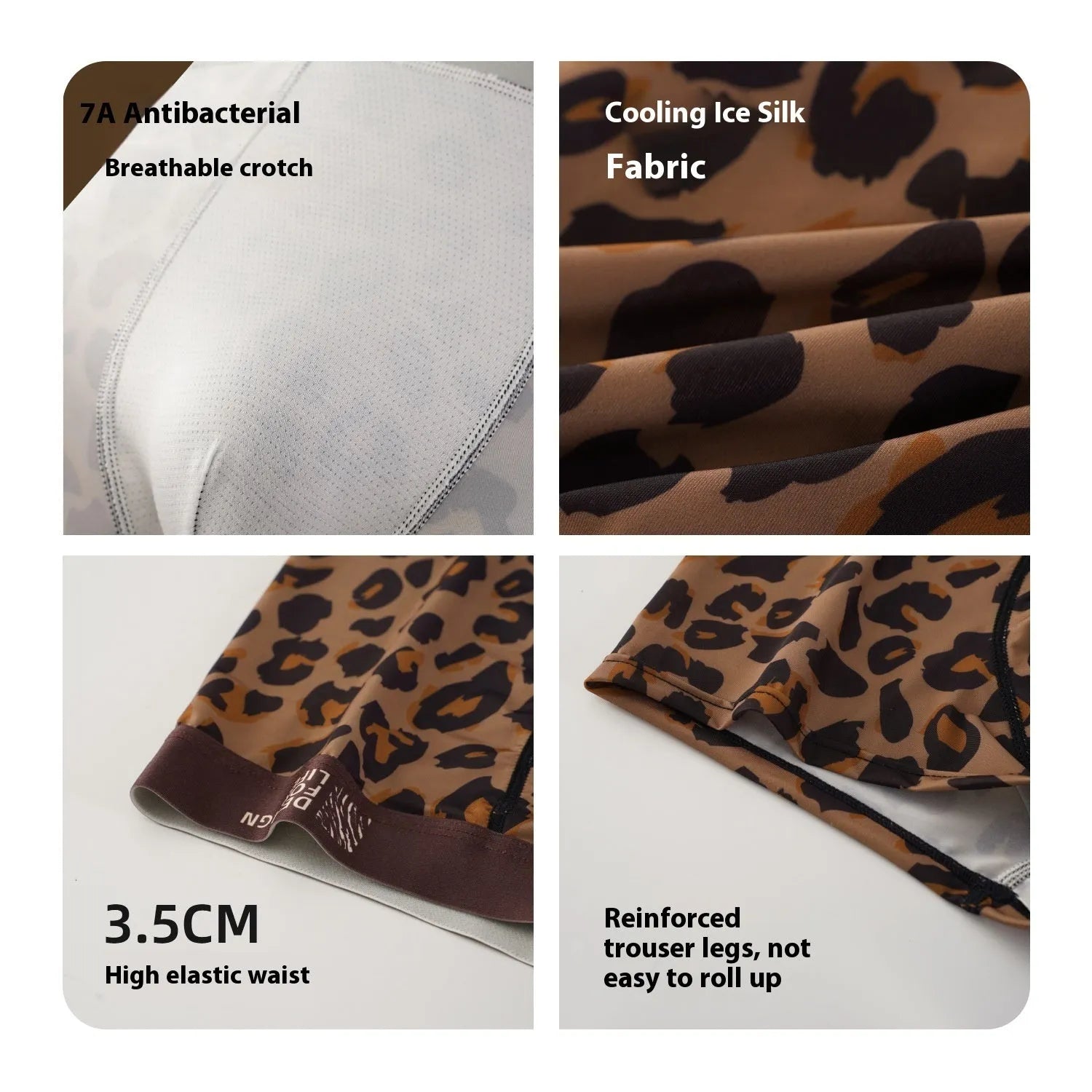 Men's leopard print ice silk underwear in polyester mid waist brief design