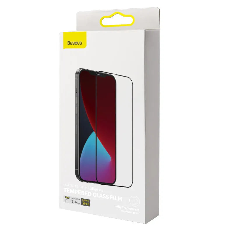 0.25mm tempered glass screen protector for iPhone 12 Mini, black, two-pack with cleaning bag