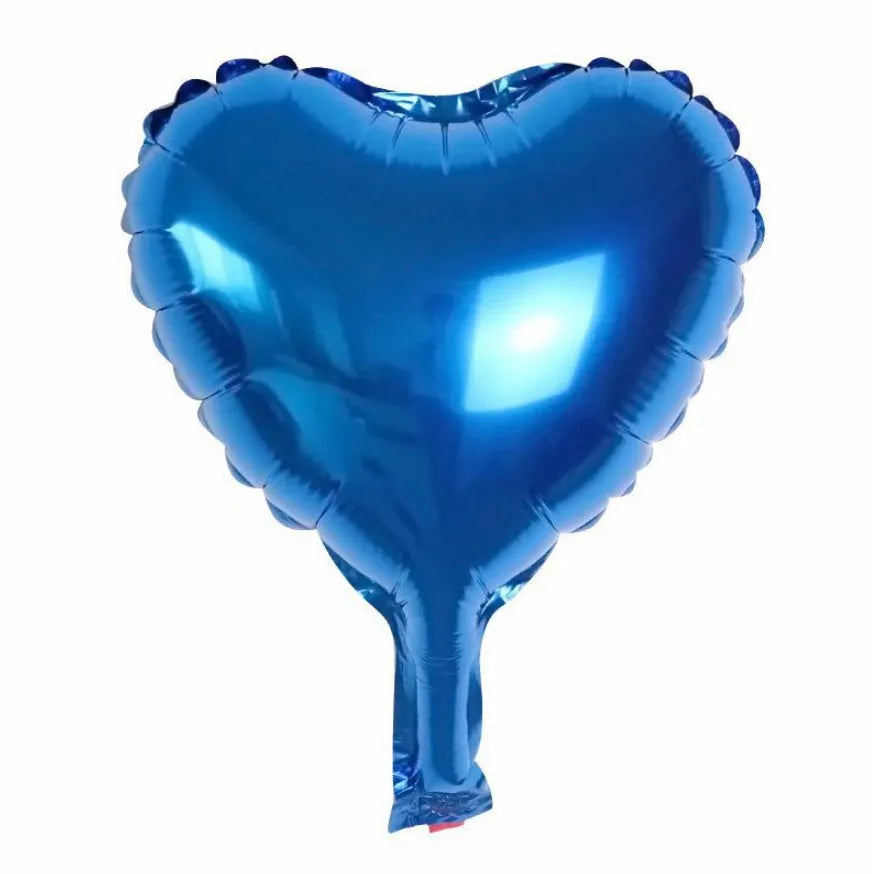 Five sparkling aluminium peach heart balloons in red, blue, rose, and silver colours.