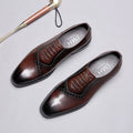 Men's black carved pointed retro lace-up wedding shoes with flat rubber sole and decorative upper
