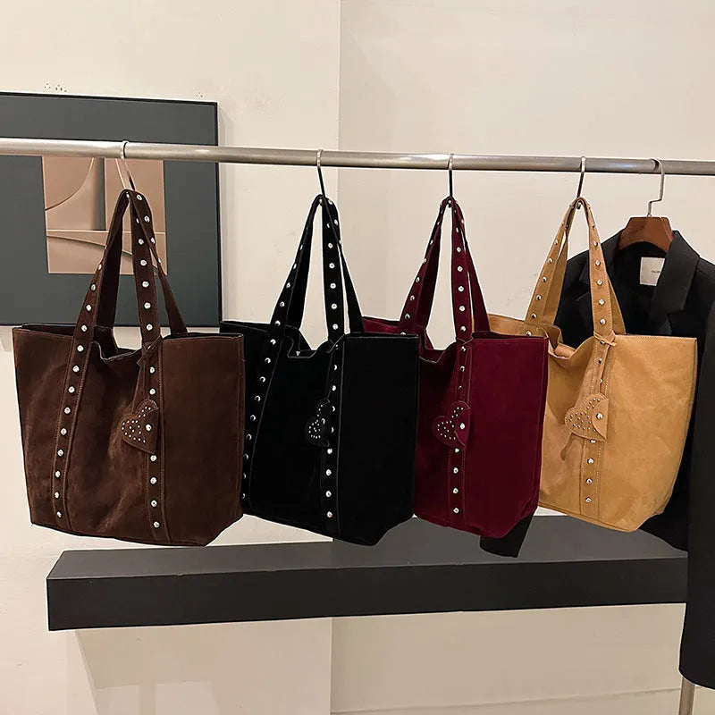 PU leather tote bag with double shoulder straps in horizontal square design with sandwich pockets