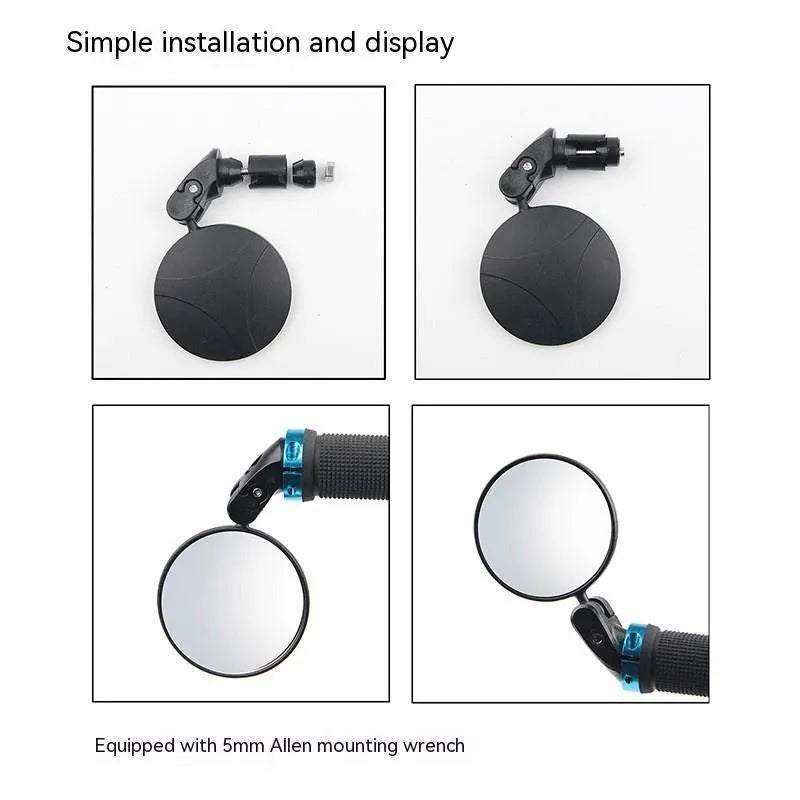 Black foldable convex rearview mirror on a car side mirror, showing its adjustable angle.