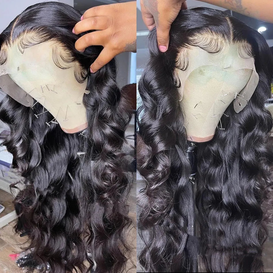 Former lace wig for women, long black curly hair, high temperature silk, 14 to 32 inch length options