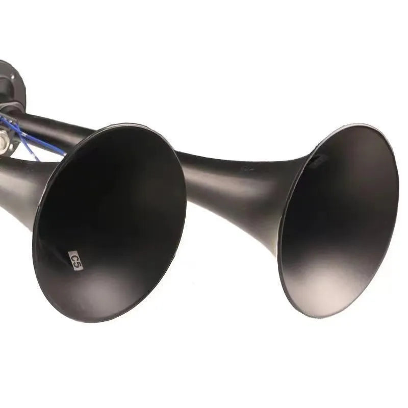 Black dual trumpet 300DB super loud air horn kit for 12V and 24V vehicles