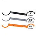 Crescent magnetic suction and catheter locking wrench three-piece set in orange, grey, and black colours